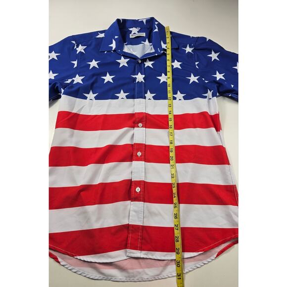 J&D HUASHA sz M American flag red white blue patriotic shirt sleeve button up # - Picture 5 of 6
